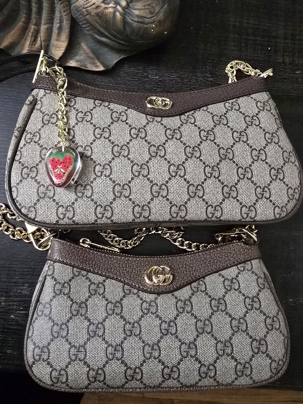 Super Netural Natural Brown Monogram Crossbody Bag with Gold Chain Strap Mini - Picture 12 of 13